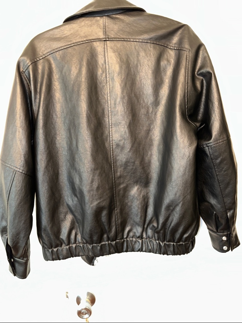 Oak + Fort Classic Black Leather Bomber Jacket - Picture 6 of 10